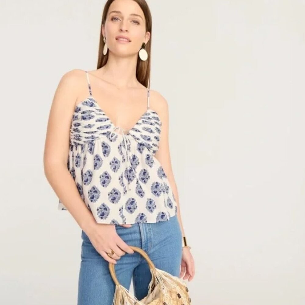 J. CREW Gathered Lurex® Gauze Camisole in Gathered Floral Block Print SZ 6‎